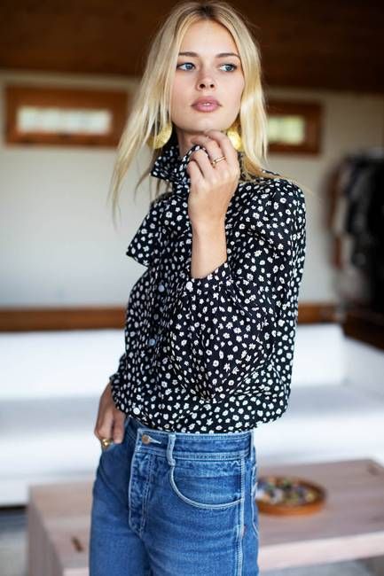 Frankie Blouse - Black Daisy Silk
