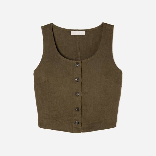 The Linen Button-Front Crop Tank | Beech