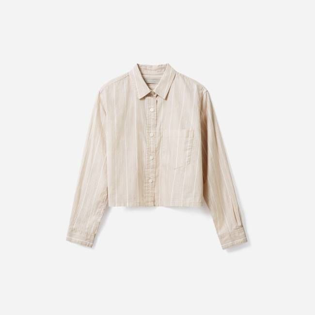 The Way-Short Shirt in Silky Cotton | Golden Brown / White