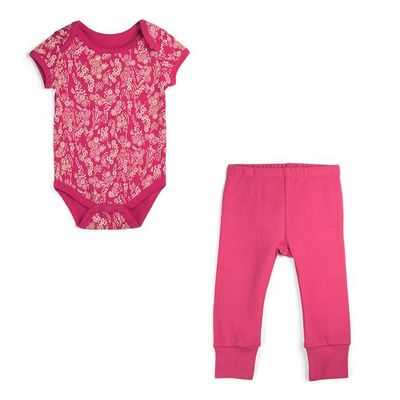 Organic Cotton Baby Bodysuit + Pant Bundle: Begonia