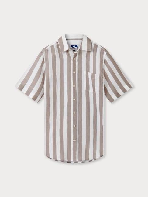 Men's Tan Candy Stripe Manjack Linen Shirt