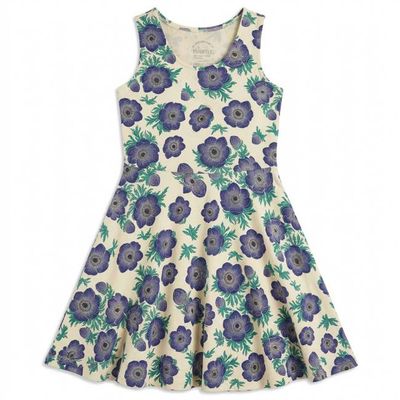 Girls Organic Cotton Sleeveless Twirl Dress: Purple Poppies