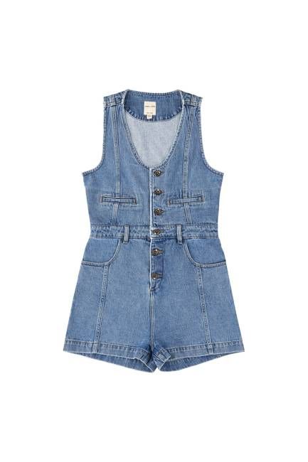 Bea Denim Playsuit in Washed Indigo
