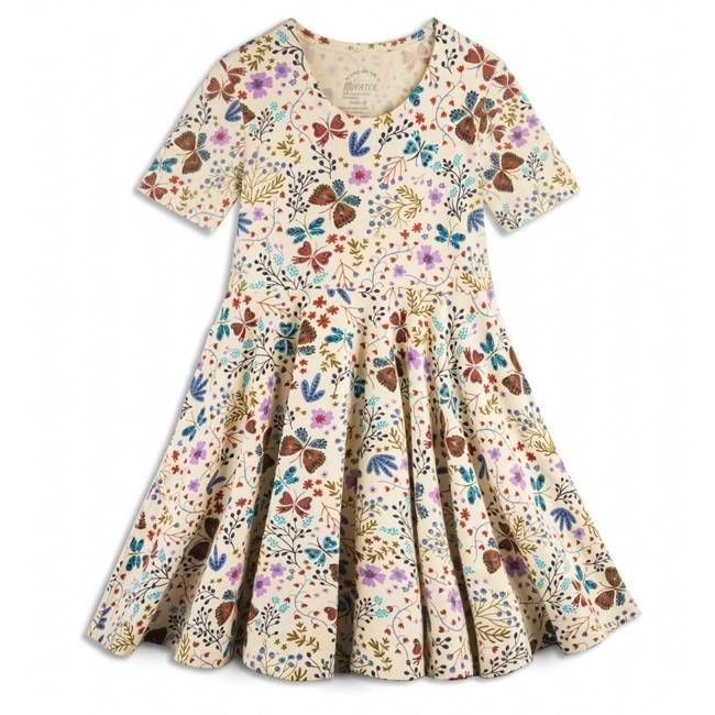 Girls Organic Cotton Short Sleeve Twirl Dress: Botanical Floral