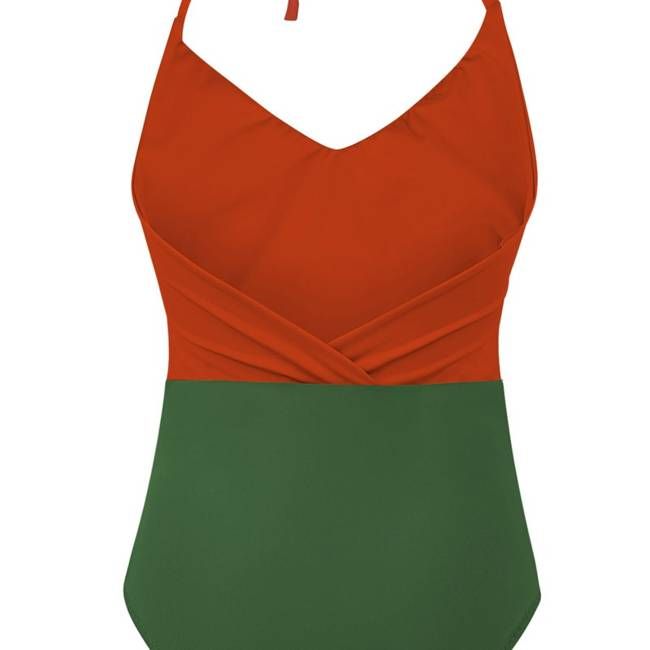 Recycling Badeanzug Swea rost (orange) + olive (grün) - kaufen