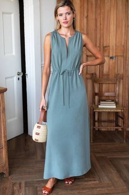 Grecian Keyhole Dress - Agave Linen