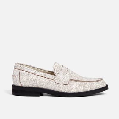 Wilde White Cracked Penny Loafer - Men's