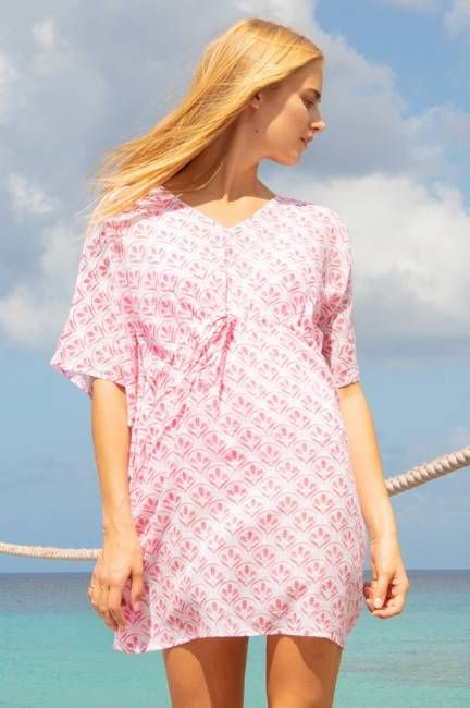 Manilla Organic Cotton Kaftan | White/Pink