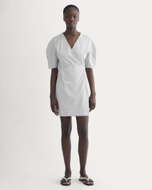 The Seersucker Mini Wrap Dress | Dutch Blue / Natural