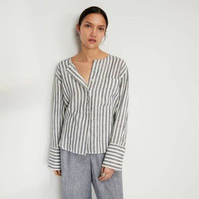 The Linen Popover Shirt | Bone/Navy