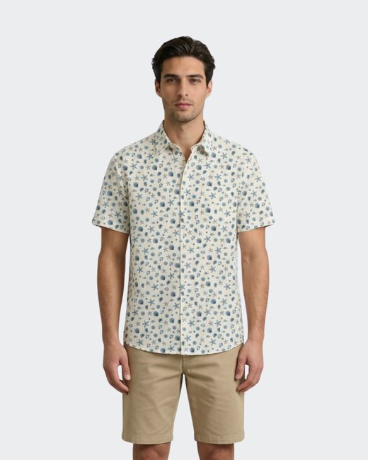 Nautical Print Short-Sleeve Button-Down Shirt