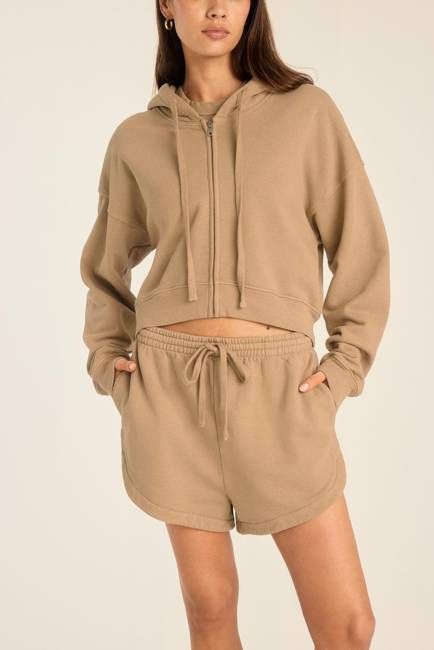 Dawn Crop Hoodie - Latte French Terry