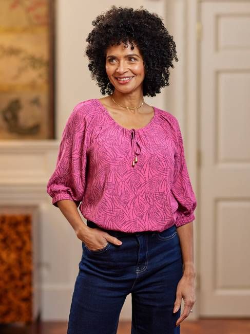 Lottie Top - Pink Abstract Dot Print