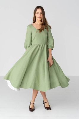 Carmen – Puff Sleeve Linen Midi Dress