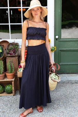 Smocked Maxi Skirt - Midnight Linen
