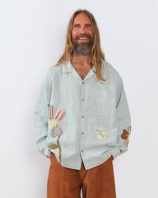 Greetings Shirt LS - Blue Pansy