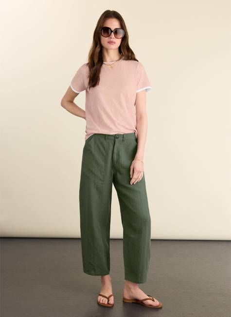 Brett Linen Barrel Leg Trousers