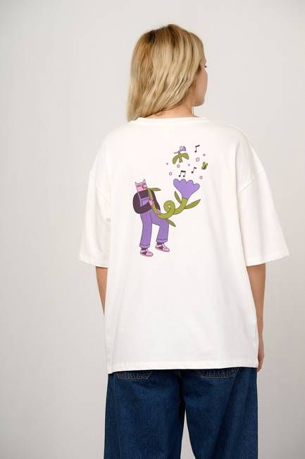 Benny - Oversized Heavyweight Cotton T-Shirt in Musical Cat