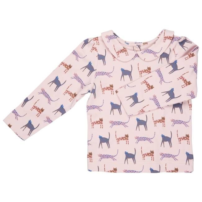 Peter Pan Collar Blouse - Cats, Pink