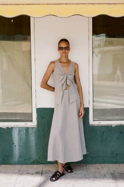 The Poppy Flowing Maxi Skirt in oatmeal