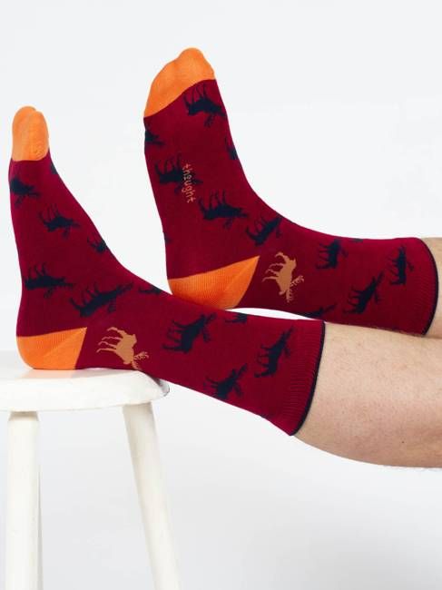 Stag Bamboo Crew Socks - Burgundy/Stag