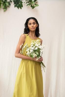 Cece Organic Cotton Dress in Bright Olive