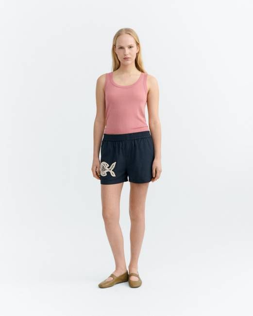 Shorts hand embroidered fish Geraldine