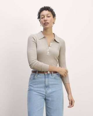 The Polo in Ultrasoft Merino | Heather Oatmeal