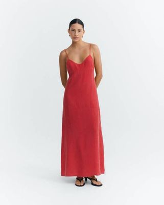 Langes rotes Kleid Cupro Dina