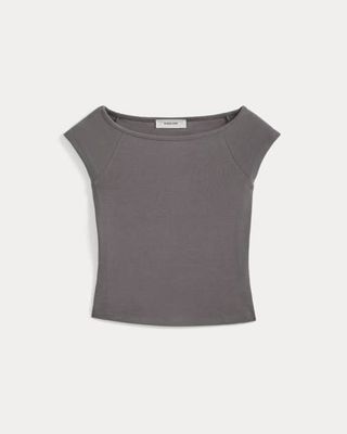 Boatneck Cap-Sleeve Top in Butterknit | Charcoal Grey