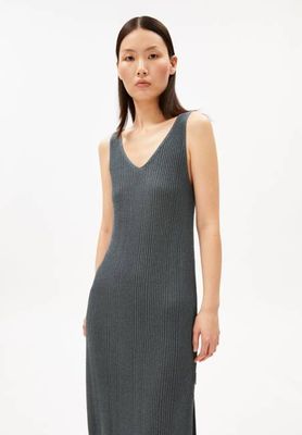 LINEN BLEND KNIT DRESS| space steel
