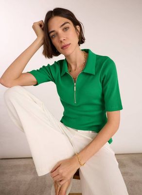 Ivy Organic Rib Zip Collar Top