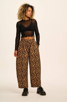Beau - Barrel Leg Cotton Trousers in Leopard Print