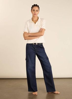 Organic Stretch Cotton Wide Leg Cargo Jeans