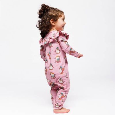 Paula Red long-sleeved baby suit with circus penguins