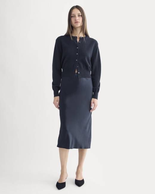 Slip Skirt in Silk Charmeuse | Navy