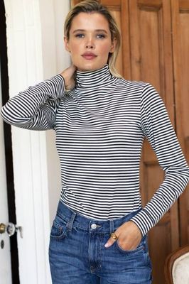 Little Turtleneck - Steel + White Stripe Organic