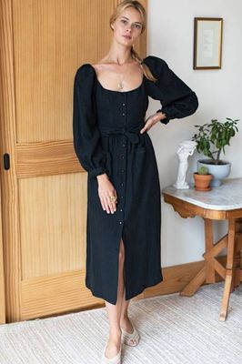 Hazel Dress - Black Linen