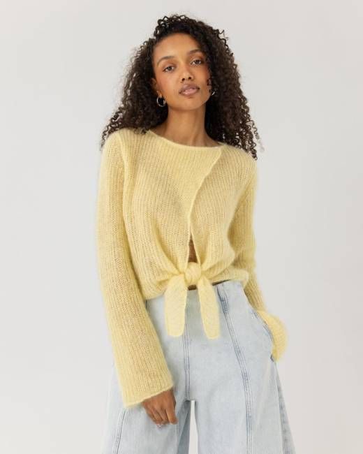 Skraistas: Butter Yellow Silk & Mohair Cropped Cardigan