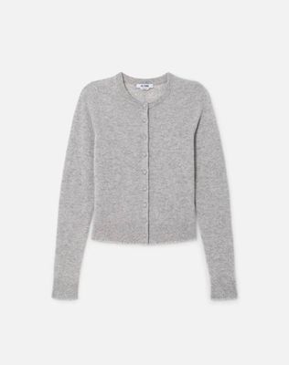 Cashmere Crewneck Cardigan - Light Heather Grey