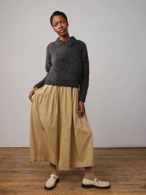 Bouclé Collared Long Sleeve Ruben Tee - Anthracite