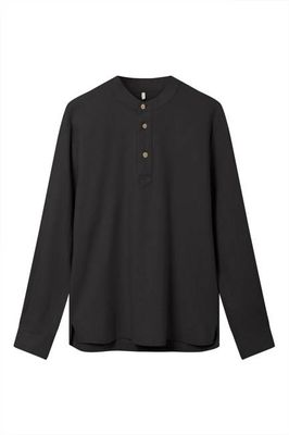 ELIJAH - Linen/OC blend shirt - black