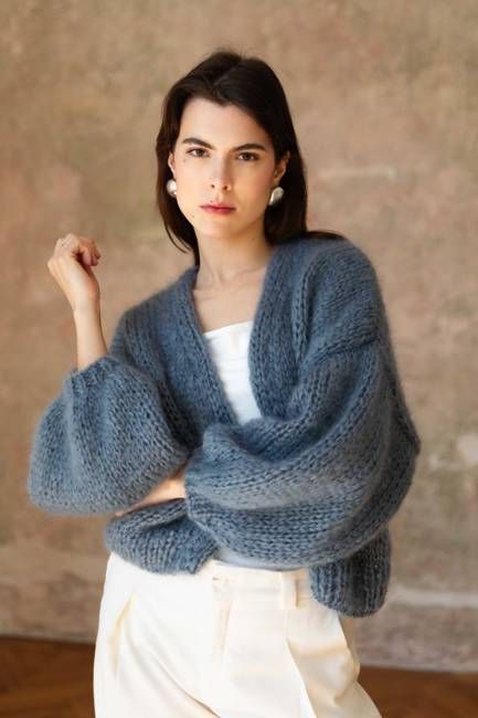 Mohair Bomber Cardigan in Blue