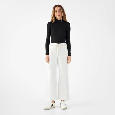DEW Flared Cropped Soft Denim - French Pocket - White