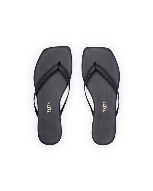 TKEES - Square Toe Lily Black Flip Flops