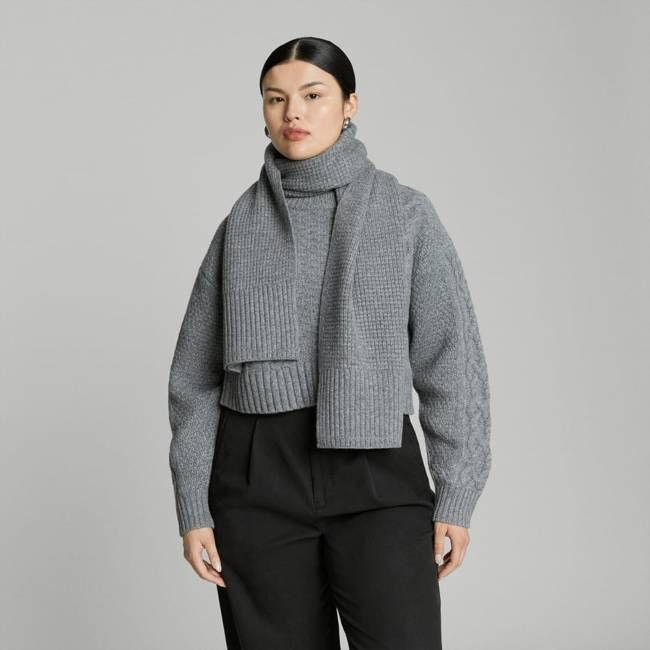 The Felted Merino Waffle-Knit Scarf | Mid Heathered Grey