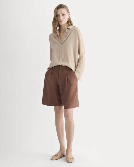 The Pleated Short in Stretch Linen | Cedarwood