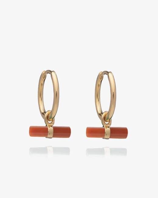 Rachel Jackson Carnelian T-Bar Huggie Hoop Earrings