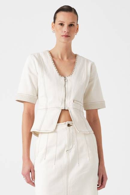 Lea Denim Top in Ecru