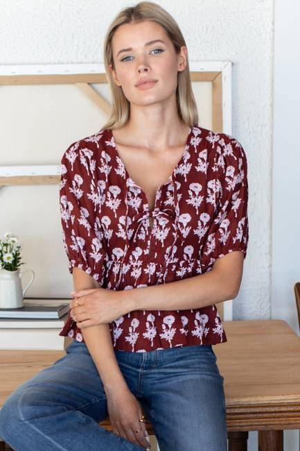 Bastian Top - Pressed Marigolds Rouge Linen